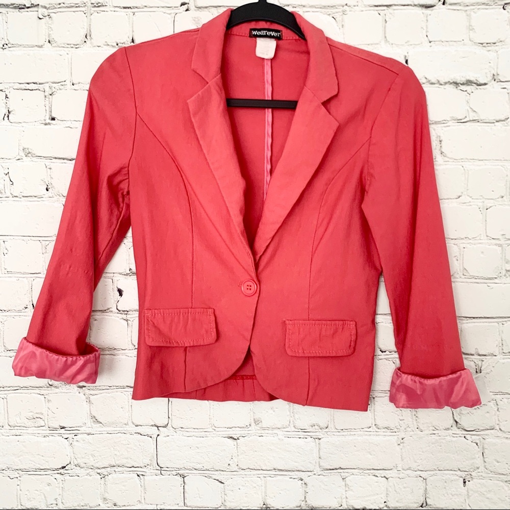 Bright Pink Crop Blazer with satin detail